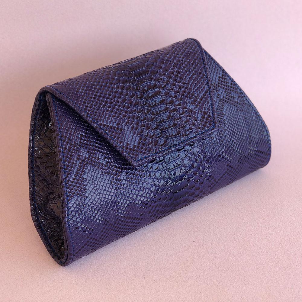 navy blue patent leather clutch bag