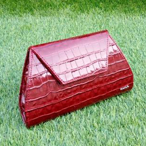 red patent clutch bag